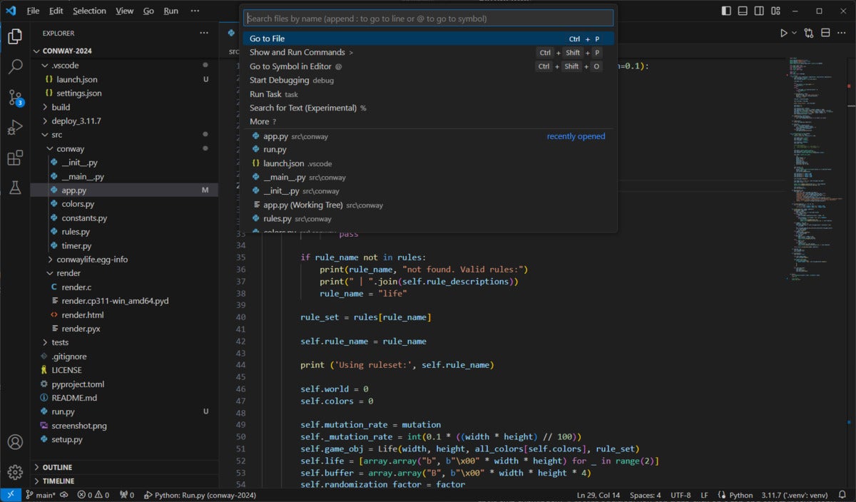 The command palette in VS Code.