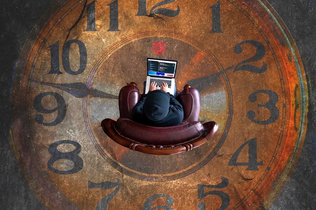 coder/programmer sits at the center of a clock