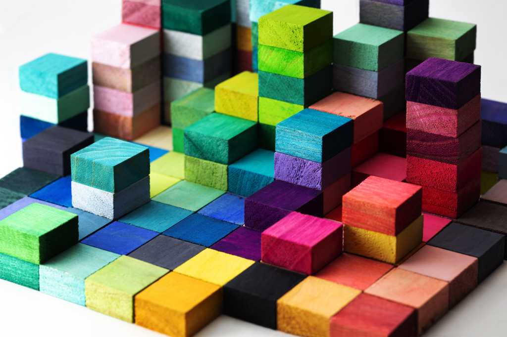 A colorful stack of cubes; objects, containers, storage