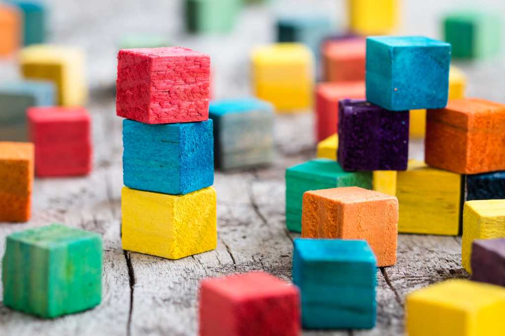 An assortment of colorful building blocks. Build, assemble, WebAssembly